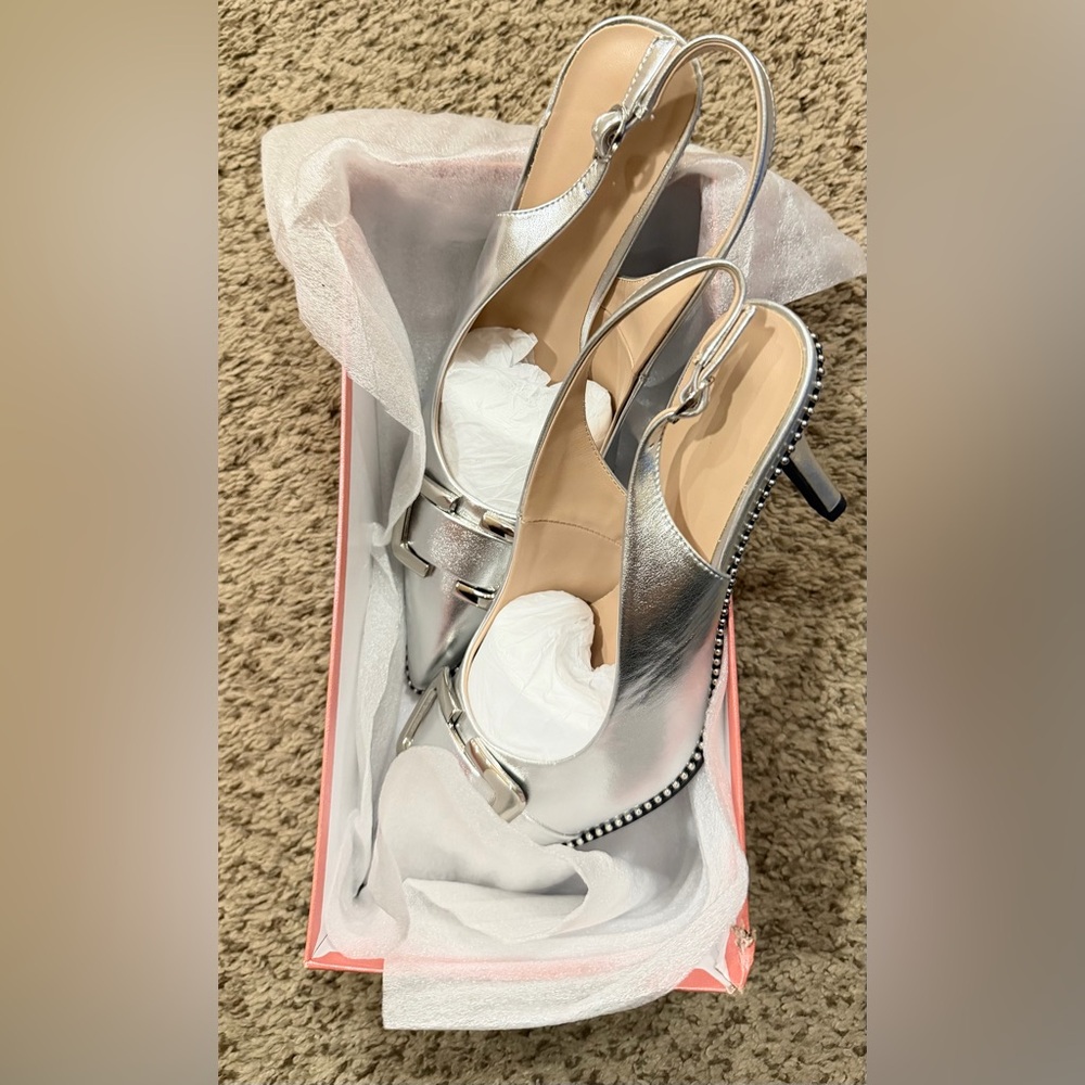 SAMMITOP Womens Slingback Stiletto High Heels Closed Pointed Toe Pumps Sz 9 - Picture 6 of 7
